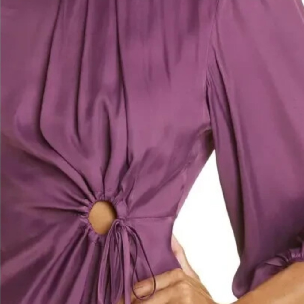 Farm Rio Piping Cutout Balloon Sleeve Dress in purple/burgundy. - Picture 2 of 10